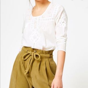 Louizon light cotton embroidered top cream colour spring boho